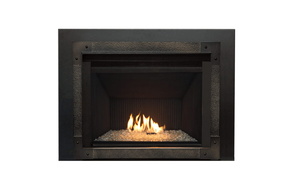 Legend G3.5 shown with Decorative Glass, Fluted Black Liner, Edgemont Hammered front in Oiled Bronze & 3-Sided Trim