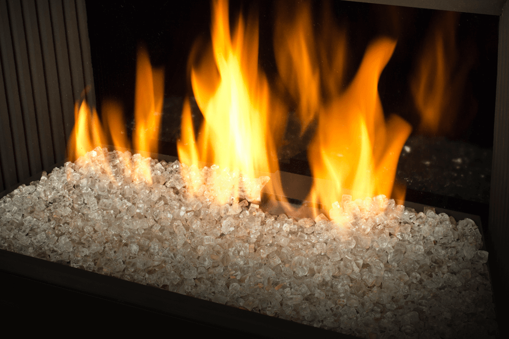 The Decorative Glass option will fill the entire fuel bed area with glass.