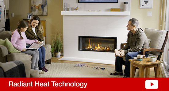 Family around gas fireplace