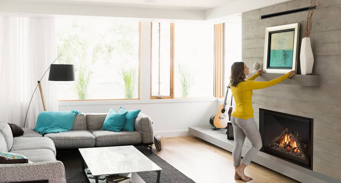 Valor LT2 gas fireplace shown with TV