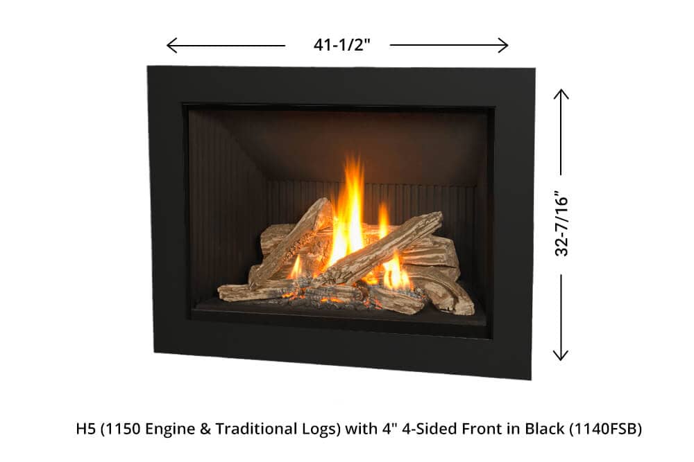 H5 Gas Fireplace - 1150 Four-Sided Front (black) dimensions