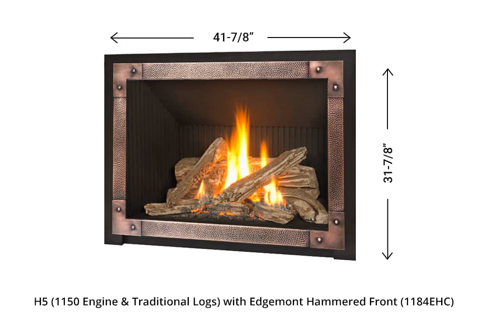 H5 Gas Fireplace - 1150 Edgemont Hammered Front dimensions (copper)