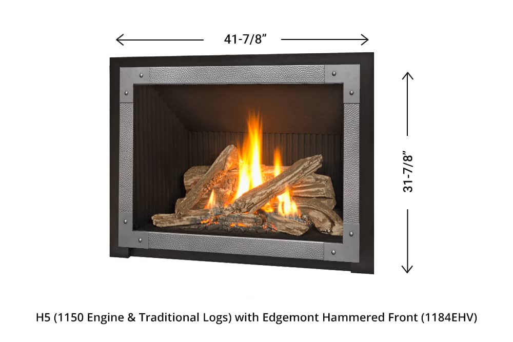 H5 Gas Fireplace - 1150 Edgemont Hammered Front dimensions (vintage iron)