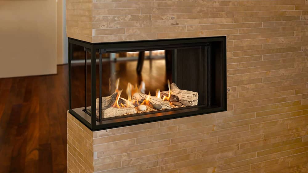 three-sided gas fireplace
